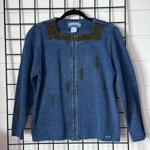 VTG Blue Willi's Knitted Chambray Sweater Jacket Womens M Blue Grandma Core